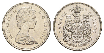 Канада 50 центов 1969 Елизавета II (1952-2022), герб KM 75.1 никель aUNC 4631-743