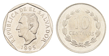 Сальвадор 10 сентаво 1995 KM 155b сталь плакированная никелем UNC 4630-1043