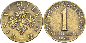 Австрия 1 шиллинг 1961  KM 2886 алюминиевая бронза    4153-237