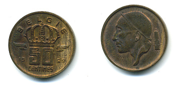 Бельгия 50 сантимов 1969 Belgie, Бодуэн I (1951-1993) KM 149.1 бронза 86-823