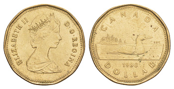 Канада 1 доллар 1988 Елизавета II (1952-2022), утка KM 157 никель плакированный позолоченной бронзой 4631-746