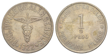Филиппины 1 песо 1922 Колония прокаженных на острове Кулион, тираж 8.280 экземпляров KM 16 медно-никель 00-810-23