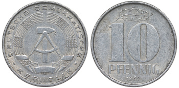 ГДР 10 пфеннигов 1968 A KM 10 алюминий 62-811
