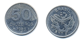 БРАЗИЛИЯ 50 КРУЙЗЕЙРО 1983 KM 594.1 сталь aUNC 51-4741
