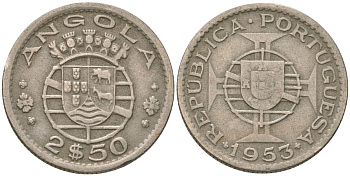 Ангола 2 1/2 эскудо 1953 KM 77 медно-никель 4621-649