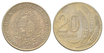 Уругвай 20 песо 1970 KM 56 медь цинк никель 4627-836