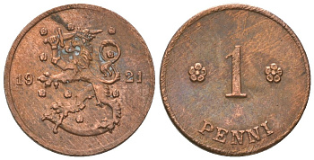 Финляндия 1 пенни 1921 KM 23 медь 4174-238