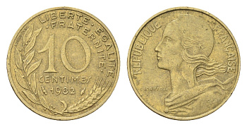 Франция 10 сантимов 1982 KM 929 алюминиевая бронза 4705-128
