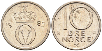 Норвегия 10 эре 1985 Улаф V (1958-1991) KM 416 медно-никель 4580-1018