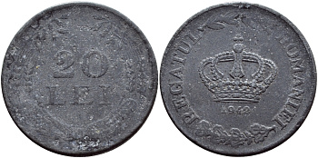 РУМЫНИЯ 20 ЛЕЙ 1942 МИХАЙ I KM 62 цинк 4388-745