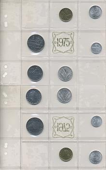 Италия набор из 5 монет 1975 1 лира 1954 оригинальная запайка UNC 7-6-1-04