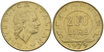 Италия 200 лир 1979 R, шестерня KM 105 алюминиевая бронза 85-525