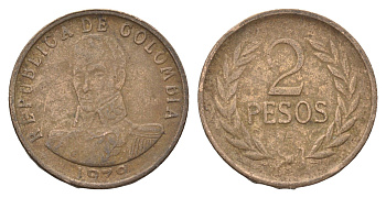 Колумбия 2 песо 1979 KM 263 бронза 4663-441