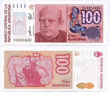Аргентина 100 АУСТРАЛЕЙ 1990 СЕРИЯ C81843, Фаустино Сармьенто, Аргентинский военный деятель, масон Pick 327с бумага UNC (ПРЕСС) 6262-38-3-1