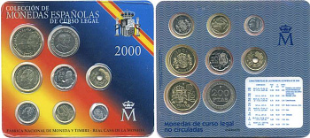Испания официальный годовой набор песет из 8 монет 2000 UNC 00-00