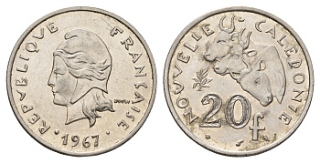 Новая Каледония 20 франков 1967 KM 6 никель UNC 4678-557