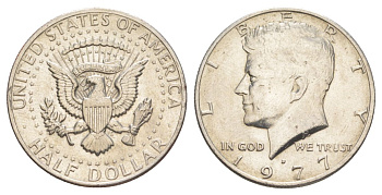 США 1/2 доллара (50 центов) 1977 D, Джон Кеннеди KM A202b медь плакированная медно-никелем aUNC 4536-1114