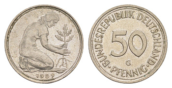 ФРГ 50 пфеннигов 1989 G KM 109, J. 384 медно-никель 4611-155