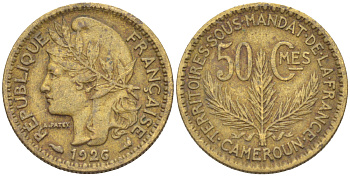 Французский Камерун 50 сантимов 1926 (а), монетный двор Париж KM 1 алюминиевая бронза 75-116