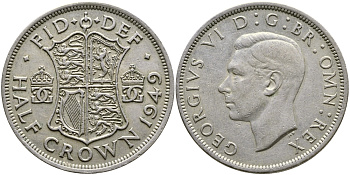 Великобритания 1/2 кроны 1949 Георг VI (1936-1952) KM 879, Spink 4106 медно-никель 74-313