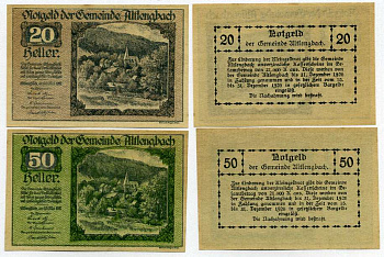 Австрия, Альтленгбах набор из 2 банкнот 20 и 50 геллеров 1920 31 декабря 1920, нотгельд, ярмарочная коммуна, земля Нижняя Австрия   бумага  UNC (пресс) 7555-29-4-2