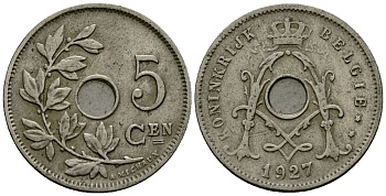 Бельгия 5 сантимов 1927 Belgie KM 67 медно-никель 4173-316