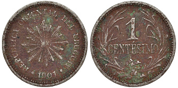 Уругвай 1 сентесимо 1901 KM 19 медно-никель 4169-556