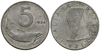 Италия 5 лир 1954 KM 92 алюминий 4172-252