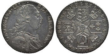 Великобритания 1 шиллинг 1787 Георг III (1760-1820) KM 607.2, Spink 3745 серебро 1523-1322