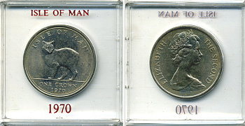 Остров Мэн 1 крона 1970 кошка Мэна, в оригинальной пластиковой коробке KM 18 медно-никель UNC 6-6-1-26
