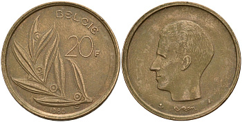 Бельгия 20 франков 1980 Belgie KM 160 никель бронза 4150-824
