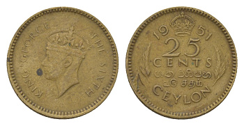 Цейлон 25 центов 1951 KM 122 никель латунь 4624-814