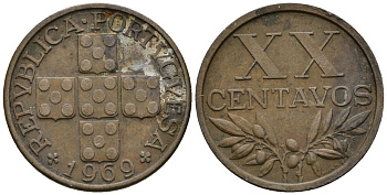 Португалия 20 сентаво 1969 KM 584 бронза 4147-569