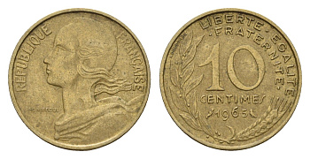 Франция 10 сантимов 1965 тип Morlon KM 929, Le Franc 144.5 алюминиевая бронза 4617-455