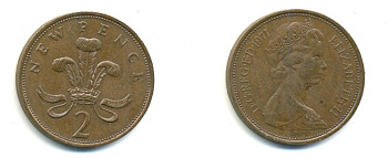 Великобритания 2 пенса 1971 Елизавета II (1952-2022) KM 916, Spink 4235 (C1) бронза 80-1045