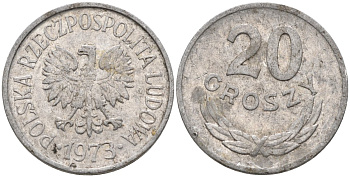 Польша 20 грошей 1973 MW KM А47, Parchimowicz 208m алюминий 4580-651