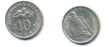 Малайзия 10 сенов 1991 цветок KM 51 медно-никель 176-763