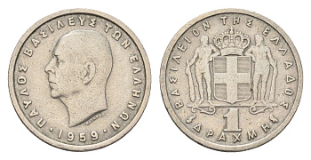 Греция 1 драхма 1959 Павел I (1947-1964) KM 81 медно-никель 4659-852