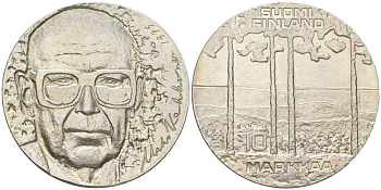 Финляндия 10 марок 1975 75 лет со дня рождения президента Урхо Кекконен KM 54 серебро BU 81-545