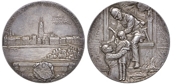 Германия медаль 1899 Франкфурт, на 25 летие создание добровольной пожарной дружины, d 50,29 mm, 50,72 гр серебро 10-009-80