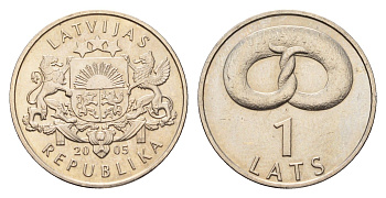 Латвия 1 лат 2005 Крендель KM 66 медно-никель UNC 4679-332
