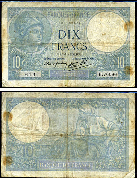 Франция 10 франков 1939 Pick 84 бумага 7219-24-1-2