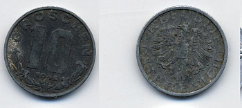 АВСТРИЯ 10 ГРОШЕЙ 1948 KM 2874 цинк 36-1112