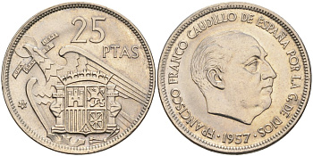 Испания 25 песет 1957(70) Франциско Франко (1939-1975) KM 787 медно-никель XF-UNC 4583-1024