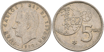 Испания 5 песет 1980 (81) Хуан Карлос I (1975 - 2014) KM 817 медно-никель 4155-756