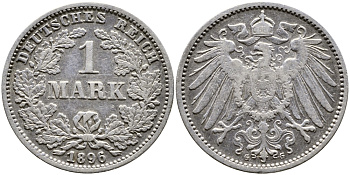 Германия 1 марка 1896 G Weege 18, J. 17, KM 14 серебро 179-922
