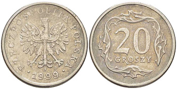 Польша 20 грошей 1999 MW KM 280 медно-никель 201-515
