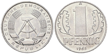 ГДР 1 пфенниг 1968 A KM 8.1 алюминий UNC 3955-1146