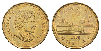 Канада 1 доллар 2005 Елизавета II (1952-2022), утка KM 495 никель плакированный позолоченной бронзой UNC 4637-1011