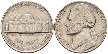 США 5 центов 1957 D, Джефферсон KM А192 медно-никель 92-1031